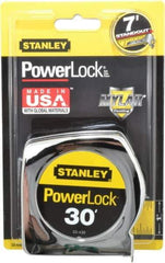 Stanley - 30' x 1" Yellow Blade Tape Measure - 1/16" Graduation, Inch Graduation Style, Silver Case - Apex Tool & Supply
