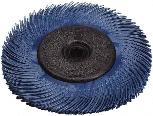 3M - 6" Diam, 7/16" Max Face Width, Plain Hole Radial Bristle Brush - 400 Grit, Super Fine Grade, 10,000 Max RPM, Blue - Apex Tool & Supply