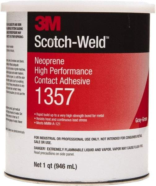 3M - 1 Qt Can Green Contact Adhesive - 1357 1QT HIGH PERFRMNC SCOTCHGRIP CONTACT ADHESV - Apex Tool & Supply