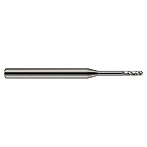 5/64″ Dia. × 1/8″ Shank × 15/64″ DOC × 2″ OAL, Carbide Uncoated, Standard , 4 Flute, Ballnose End Mill - Exact Industrial Supply