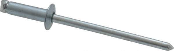 RivetKing - Size 44 Dome Head Steel Open End Blind Rivet - Steel Mandrel, 0.188" to 1/4" Grip, 1/4" Head Diam, 0.129" to 0.133" Hole Diam, 0.4" Length Under Head, 1/8" Body Diam - Apex Tool & Supply