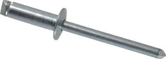 RivetKing - Size 66 Dome Head Steel Open End Blind Rivet - Steel Mandrel, 0.251" to 3/8" Grip, 3/8" Head Diam, 0.192" to 0.196" Hole Diam, 0.575" Length Under Head, 3/16" Body Diam - Apex Tool & Supply