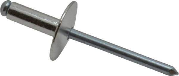 RivetKing - Size 66 Large Flange Dome Head Aluminum Open End Blind Rivet - Steel Mandrel, 0.251" to 3/8" Grip, 5/8" Head Diam, 0.192" to 0.196" Hole Diam, 0.575" Length Under Head, 3/16" Body Diam - Apex Tool & Supply