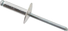 RivetKing - Size 68 Large Flange Dome Head Aluminum Open End Blind Rivet - Steel Mandrel, 0.376" to 1/2" Grip, 5/8" Head Diam, 0.192" to 0.196" Hole Diam, 0.7" Length Under Head, 3/16" Body Diam - Apex Tool & Supply
