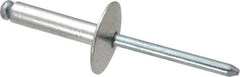 RivetKing - Size 610 Large Flange Dome Head Aluminum Open End Blind Rivet - Steel Mandrel, 0.501" to 5/8" Grip, 5/8" Head Diam, 0.192" to 0.196" Hole Diam, 0.825" Length Under Head, 3/16" Body Diam - Apex Tool & Supply