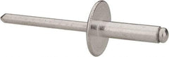 RivetKing - Size 68 Large Flange Dome Head Aluminum Open End Blind Rivet - Aluminum Mandrel, 0.376" to 1/2" Grip, 5/8" Head Diam, 0.192" to 0.196" Hole Diam, 0.7" Length Under Head, 3/16" Body Diam - Apex Tool & Supply