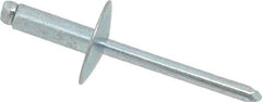 RivetKing - Size 66 Large Flange Dome Head Steel Open End Blind Rivet - Steel Mandrel, 0.251" to 3/8" Grip, 5/8" Head Diam, 0.192" to 0.196" Hole Diam, 0.575" Length Under Head, 3/16" Body Diam - Apex Tool & Supply