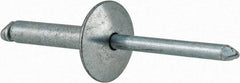 RivetKing - Size 612 Large Flange Dome Head Steel Open End Blind Rivet - Steel Mandrel, 0.626" to 3/4" Grip, 5/8" Head Diam, 0.192" to 0.196" Hole Diam, 0.95" Length Under Head, 3/16" Body Diam - Apex Tool & Supply