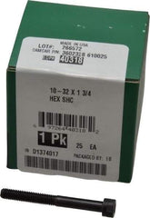 Made in USA - #10-32 UNF Hex Socket Drive, Socket Cap Screw - Alloy Steel, Black Oxide Finish, Partially Threaded, 1-3/4" Length Under Head - Apex Tool & Supply