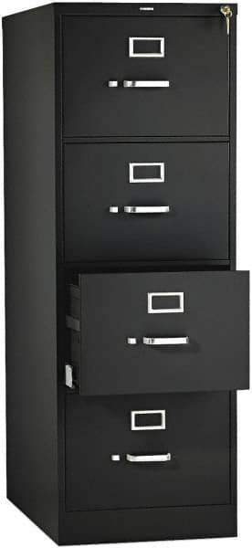 Hon - 18-1/4, 25" Wide x 52" High x 25" Deep, 4 Drawer Vertical File with Lock - Steel, Black - Apex Tool & Supply