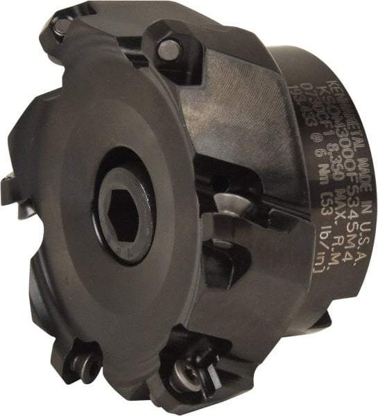 Kennametal - 3" Cut Diam, 1" Arbor Hole, 3.5mm Max Depth of Cut, 43° Indexable Chamfer & Angle Face Mill - 6 Inserts, OF.T 06L5... Insert, Right Hand Cut, 6 Flutes, Series KSOM Mini - Apex Tool & Supply