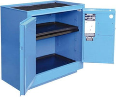 Securall Cabinets - 2 Door, 1 Shelf, Blue Steel Standard Safety Cabinet for Corrosive Chemicals - 36" High x 35" Wide x 22" Deep, Manual Closing Door, 3 Point Key Lock, 24 Gal Capacity - Apex Tool & Supply