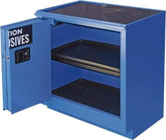 Securall Cabinets - 2 Door, 1 Shelf, Blue Steel Standard Safety Cabinet for Corrosive Chemicals - 36" High x 35" Wide x 22" Deep, Sliding Door, 3 Point Key Lock, 24 Gal Capacity - Apex Tool & Supply
