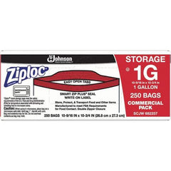 Ziploc - 250 Piece, 1 Gallon Capacity, 10-3/4 Inch High x 10-9/16 Inch Wide, Ziploc Storage Bag - 1.75 mil Thick, Rectangle Clear Plastic - Apex Tool & Supply