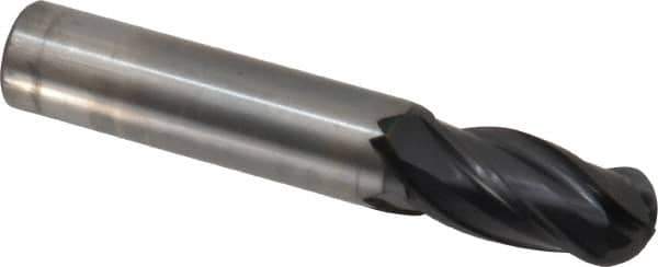 OSG - 1/2" Diam, 1" LOC, 4 Flute Solid Carbide Ball End Mill - TiAlN Finish, Single End, 3" OAL, 1/2" Shank Diam, Spiral Flute - Apex Tool & Supply