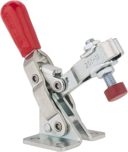 De-Sta-Co - 100 Lb Holding Capacity, Vertical Handle, Manual Hold Down Toggle Clamp - 55° Handle Movement, 100° Bar Opening, U-Bar, Flanged Base, Electro-Plated Zinc, Carbon Steel - Apex Tool & Supply