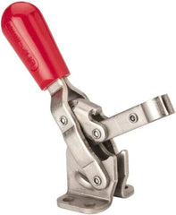 De-Sta-Co - 250 Lb Holding Capacity, Vertical Handle, Manual Hold Down Toggle Clamp - 65° Handle Movement, 105° Bar Opening, Solid Bar, Flanged Base, Electro-Plated Zinc, Stainless Steel - Apex Tool & Supply
