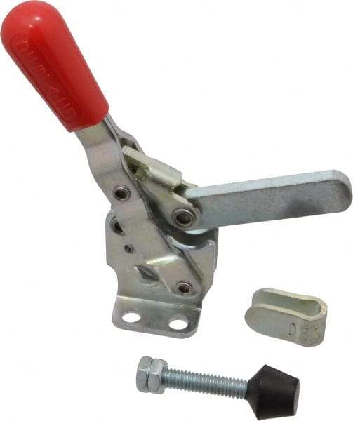 De-Sta-Co - 500 Lb Holding Capacity, Vertical Handle, Manual Hold Down Toggle Clamp - 57° Handle Movement, 99° Bar Opening, Solid Bar, Flanged Base, Electro-Plated Zinc, Carbon Steel - Apex Tool & Supply