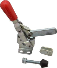 De-Sta-Co - 500 Lb Holding Capacity, Vertical Handle, Manual Hold Down Toggle Clamp - 57° Handle Movement, 99° Bar Opening, Solid Bar, Flanged Base, Electro-Plated Zinc, Carbon Steel - Apex Tool & Supply
