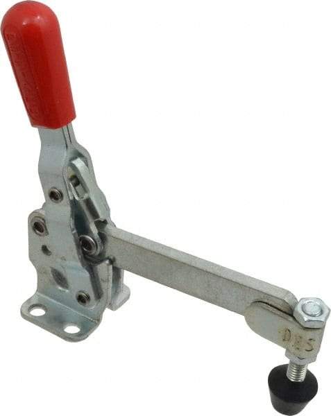 De-Sta-Co - 500 Lb Holding Capacity, Vertical Handle, Manual Hold Down Toggle Clamp - 57° Handle Movement, 99° Bar Opening, Solid Bar, Flanged Base, Electro-Plated Zinc, Carbon Steel - Apex Tool & Supply