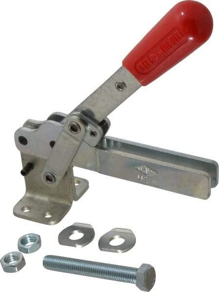De-Sta-Co - 1,000 Lb Holding Capacity, Vertical Handle, Manual Hold Down Toggle Clamp - 180° Handle Movement, 115° Bar Opening, U-Bar, Flanged Base, Electro-Plated Zinc, Carbon Steel - Apex Tool & Supply