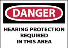 NMC - Accident Prevention Label, Header: DANGER - Legend: Danger - Hearing Protection Required in This Area, English, Red, Black & White, 5" Long x 3" High, Sign Muscle Finish - Apex Tool & Supply