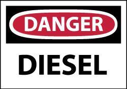 NMC - Hazardous Materials Label, Header: DANGER - Legend: Danger - Diesel, English, Red, Black & White, 5" Long x 3" High, Sign Muscle Finish - Apex Tool & Supply