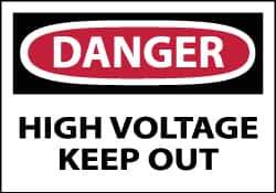 NMC - Accident Prevention Label, Header: DANGER - Legend: Danger - High Voltage - Keep Out, English, Red, Black & White, 5" Long x 3" High, Sign Muscle Finish - Apex Tool & Supply