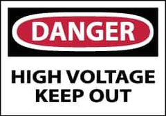 NMC - Accident Prevention Label, Header: DANGER - Legend: Danger - High Voltage - Keep Out, English, Red, Black & White, 5" Long x 3" High, Sign Muscle Finish - Apex Tool & Supply