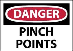 NMC - Accident Prevention Label, Header: DANGER - Legend: Danger - Pinch Points, English, Red, Black & White, 5" Long x 3" High, Sign Muscle Finish - Apex Tool & Supply