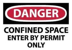 NMC - Accident Prevention Label, Header: DANGER - Legend: Danger - Confined Space - Enter by Permit Only, English, Red, Black & White, 5" Long x 3" High, Sign Muscle Finish - Apex Tool & Supply