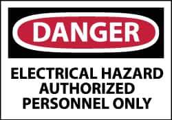 NMC - Accident Prevention Label, Header: DANGER - Legend: Danger - Electrical Hazard - Authorized Personnel Only, English, Red, Black & White, 5" Long x 3" High, Sign Muscle Finish - Apex Tool & Supply