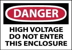 NMC - Accident Prevention Label, Header: DANGER - Legend: Danger - High Voltage - Do Not Enter This Enclosure, English, Red, Black & White, 5" Long x 3" High, Sign Muscle Finish - Apex Tool & Supply