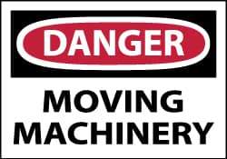 NMC - Accident Prevention Label, Header: DANGER - Legend: Danger - Moving Machinery, English, Red, Black & White, 5" Long x 3" High, Sign Muscle Finish - Apex Tool & Supply