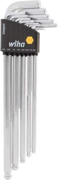Wiha - 13 Piece L-Key Ball End Hex Key Set - Hex Range 1/2 to 3/8", Chrome Vanadium Molybdenum - Apex Tool & Supply