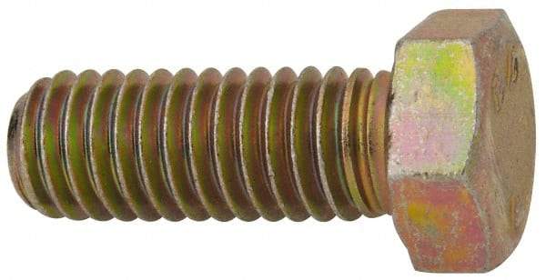 Made in North America - 3/8-16 UNC, 1" Length Under Head Hex Head Cap Screw - Grade 8 Alloy Steel, Zinc-Plated Finish, 9/16" Hex - Apex Tool & Supply