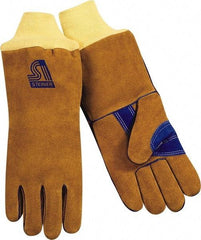 Steiner - Size L Cotton/Foam Lined Cowhide Welding Glove - 13-1/2" OAL, Knit Wrist Cuff, Wing Thumb, For General Welding - Apex Tool & Supply