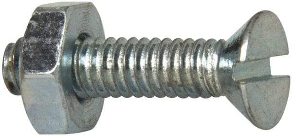 Value Collection - #8-32 UNC, 5/8" OAL Slotted Drive Machine Screw - Flat Head, Grade 2 Steel, Zinc-Plated Finish, Without Washer - Apex Tool & Supply