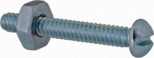 Value Collection - #6-32 UNC, 1" Length Under Head Slotted Drive Machine Screw - Round Head, Grade 2 Steel, Zinc-Plated Finish, Without Washer - Apex Tool & Supply