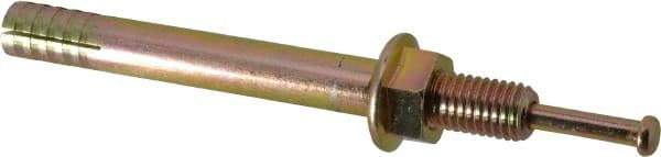 Wej-It - 5/8" Diam, 5/8" Drill, 6" OAL, 1-3/4" Min Embedment Hammer Drive Concrete Anchor - 1018 Iron (Pin)/Steel (Body), Zinc Yellow Dichromate Finish, Hex Nut Head, Hex Drive - Apex Tool & Supply