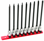 9 Piece - T8; T9; T10; T15; T20; T25; T27; T30; T40 - 6" OAL - 3/8" Drive Torx Bit Socket Set - Apex Tool & Supply