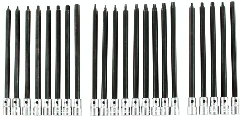 22 Piece - 3/32" - 1/4"; Hex Metric 2.5 - 6.0mm & Torx® T8 - T40 1/4" Drive - 6: OAL - Hex Inch Bit Socket Set - Apex Tool & Supply