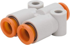 SMC PNEUMATICS - 1/4" OD, Brass/Polybutylene Push-to-Connect Union Y - 145 Max psi - Apex Tool & Supply