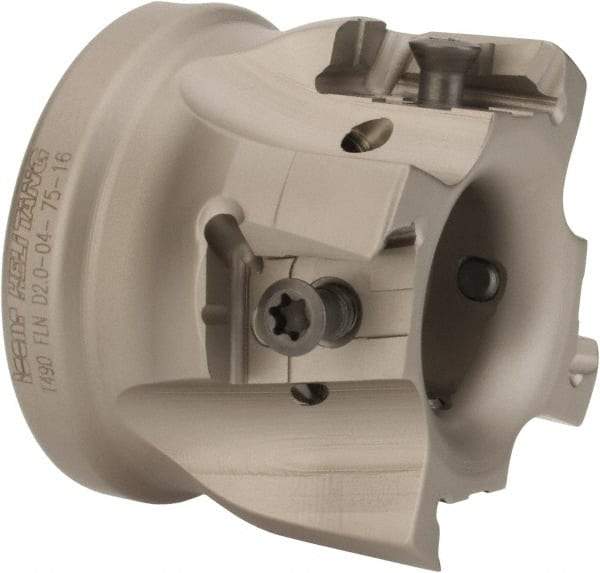 Iscar - 4 Inserts, 2" Cut Diam, 3/4" Arbor Diam, 0.63" Max Depth of Cut, Indexable Square-Shoulder Face Mill - 0/90° Lead Angle, 1.57" High, T490 LN.T 1607 Insert Compatibility, Through Coolant, Series Helitang - Apex Tool & Supply