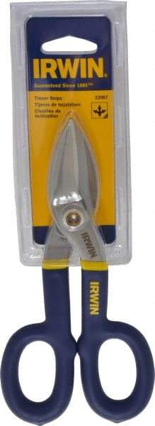 Irwin - 1-1/2" Length of Cut, Straight Pattern Tinner's Snip - 7" OAL, Vinyl Handle, 24 AWG Steel Capacity - Apex Tool & Supply