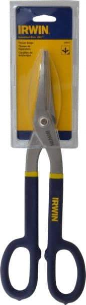 Irwin - 2-3/4" Length of Cut, Straight Pattern Tinner's Snip - 12-3/4" OAL, Vinyl Handle, 22 AWG Steel Capacity - Apex Tool & Supply