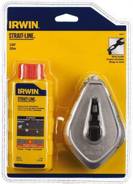 Irwin - 100' Long Reel & Chalk Set - Orange, Includes (1) 4 oz High Visibility Orange Chalk (1:1) & (1) Aluminum Reel - Apex Tool & Supply