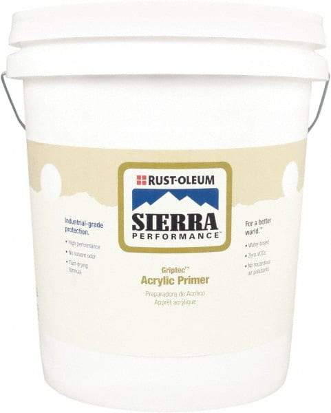 Rust-Oleum - 5 Gal White Water-Based Acrylic Enamel Primer - 180 to 545 Sq Ft Coverage, 0 gL Content, Quick Drying, Interior/Exterior - Apex Tool & Supply