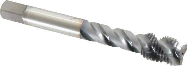 OSG - 7/16-20 UNF 3 Flute Modified Bottoming Spiral Flute Tap - Vanadium High Speed Steel, TiCN Finish, 3-5/32" OAL, Right Hand Flute, Right Hand Thread, Oversize, H7, Series 290 - Apex Tool & Supply