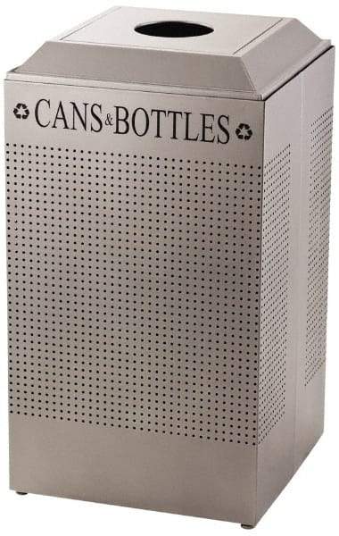 Rubbermaid - 29 Gal Silver Square Recycling Container - Steel, 32-3/8" High x 18-1/2" Long x 18-1/2" Wide - Apex Tool & Supply